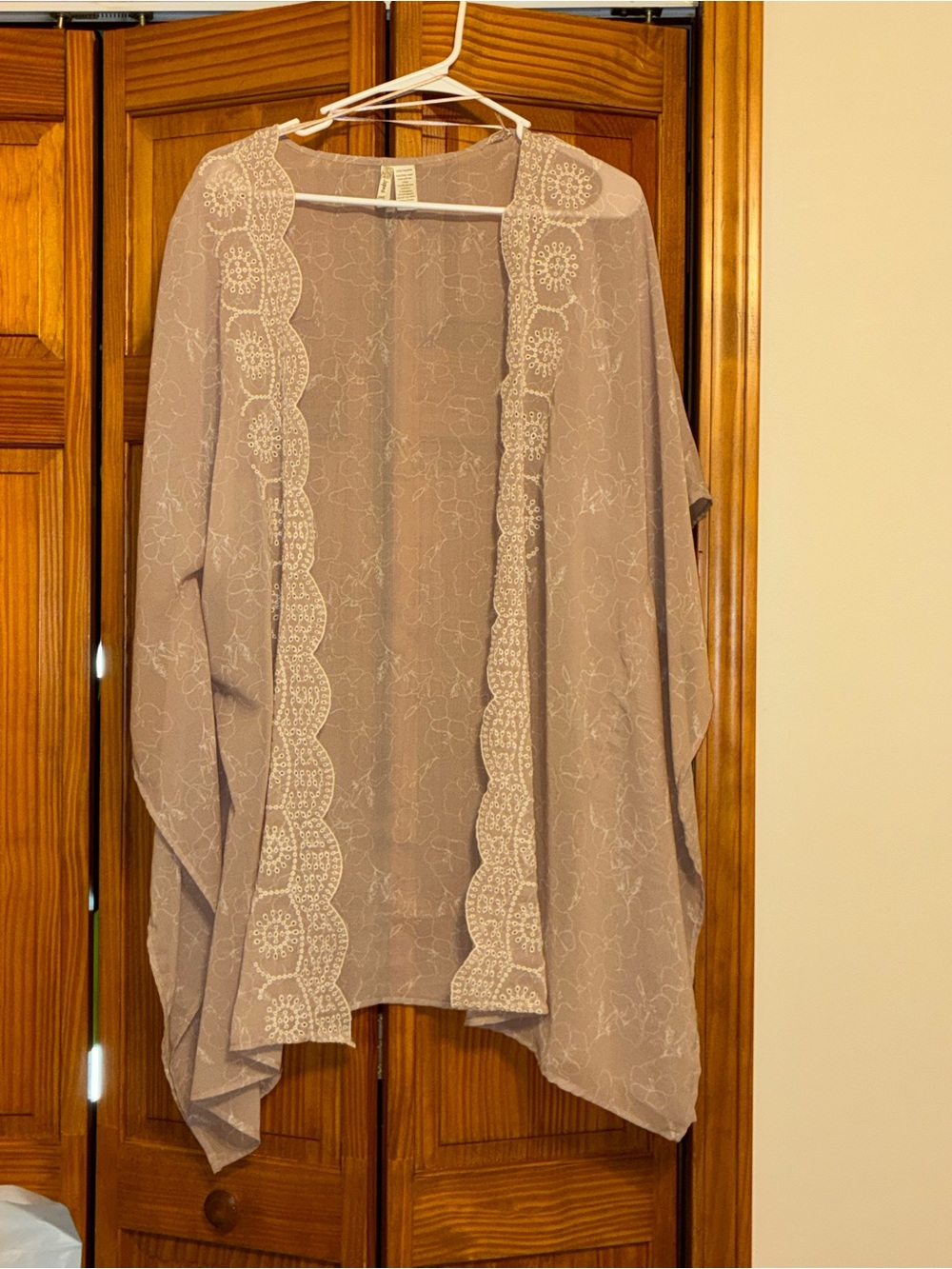 Japna Dusty Mauve Lace-Trim Open-Front Kimono